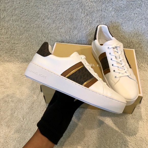 Michael kors Poppy Faux Leather And Logo Stripe Sneakers Size: 9.5 - Picture 5 of 10